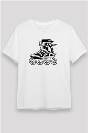 Paten Baskılı Unisex Beyaz Tişört - Tshirt