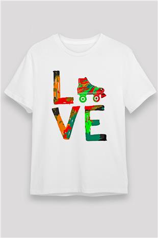 Paten Baskılı Unisex Beyaz Tişört - Tshirt