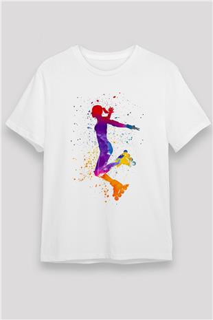 Paten Baskılı Unisex Beyaz Tişört - Tshirt