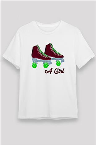 Paten Baskılı Unisex Beyaz Tişört - Tshirt