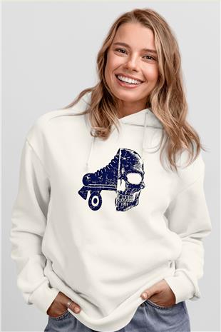 Paten Baskılı Unisex Ekru Hoodie