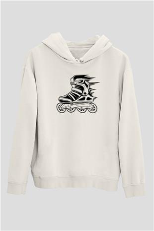 Paten Baskılı Unisex Ekru Hoodie