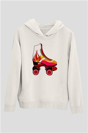 Paten Baskılı Unisex Ekru Hoodie