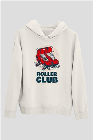 Paten Baskılı Unisex Ekru Hoodie
