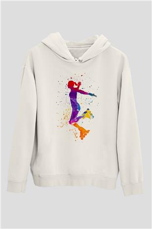Paten Baskılı Unisex Ekru Hoodie