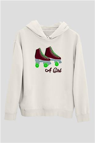 Paten Baskılı Unisex Ekru Hoodie
