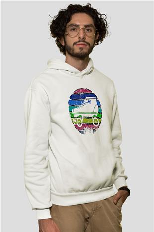 Paten Baskılı Unisex Ekru Hoodie