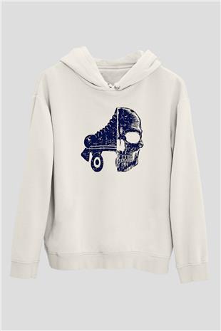 Paten Baskılı Unisex Ekru Hoodie