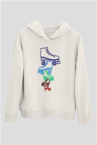 Paten Baskılı Unisex Ekru Hoodie