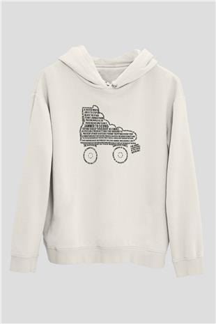 Paten Baskılı Unisex Ekru Hoodie