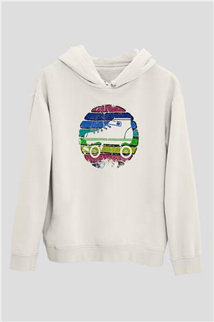 Paten Baskılı Unisex Ekru Hoodie