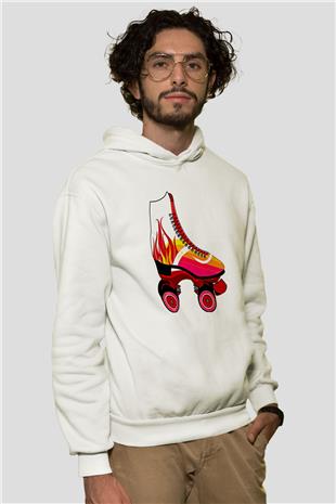 Paten Baskılı Unisex Ekru Hoodie