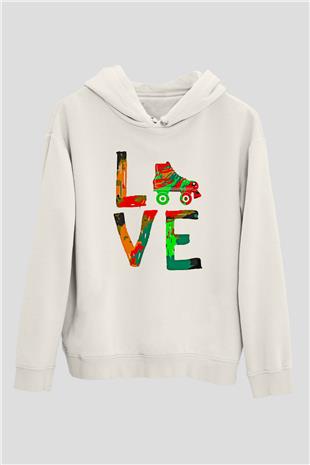 Paten Baskılı Unisex Ekru Hoodie