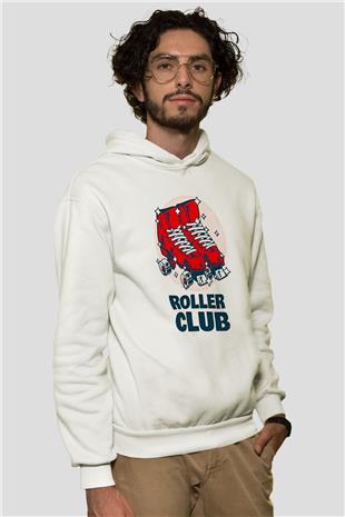 Paten Baskılı Unisex Ekru Hoodie