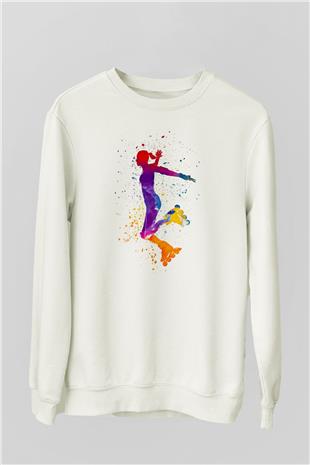 Paten Baskılı Unisex Ekru Sweatshirt