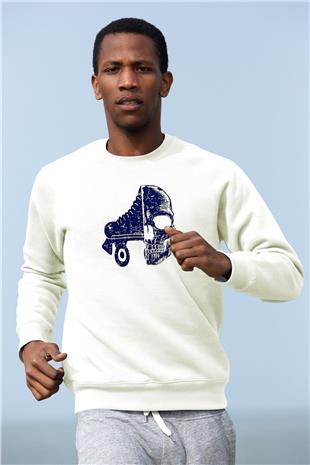 Paten Baskılı Unisex Ekru Sweatshirt