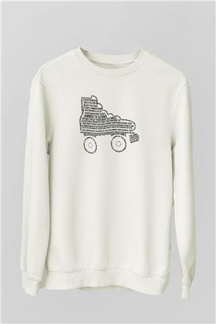 Paten Baskılı Unisex Ekru Sweatshirt