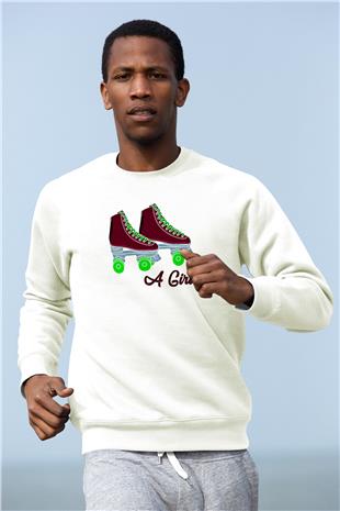 Paten Baskılı Unisex Ekru Sweatshirt