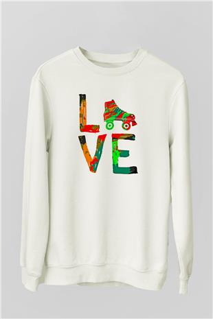 Paten Baskılı Unisex Ekru Sweatshirt