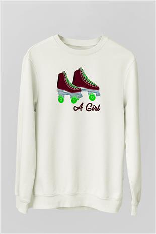 Paten Baskılı Unisex Ekru Sweatshirt
