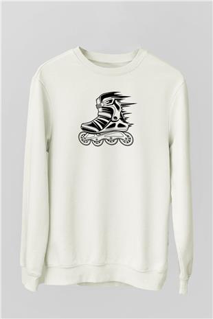 Paten Baskılı Unisex Ekru Sweatshirt