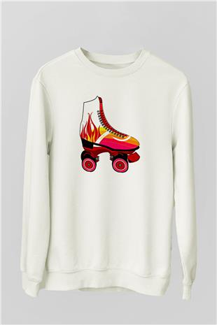 Paten Baskılı Unisex Ekru Sweatshirt