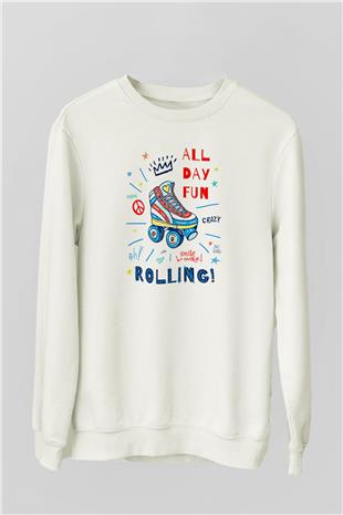 Paten Baskılı Unisex Ekru Sweatshirt
