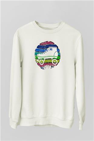 Paten Baskılı Unisex Ekru Sweatshirt