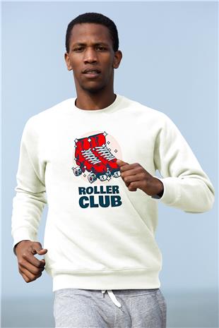 Paten Baskılı Unisex Ekru Sweatshirt