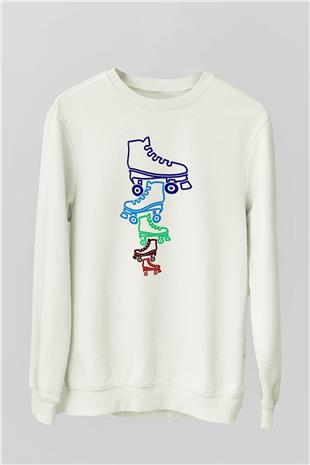 Paten Baskılı Unisex Ekru Sweatshirt