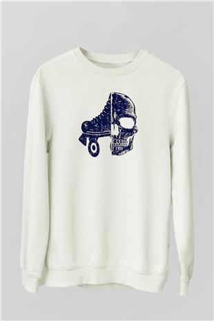 Paten Baskılı Unisex Ekru Sweatshirt