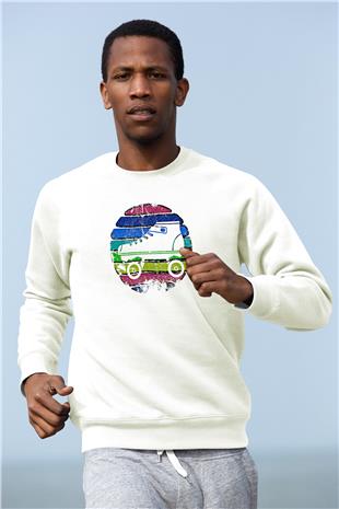 Paten Baskılı Unisex Ekru Sweatshirt