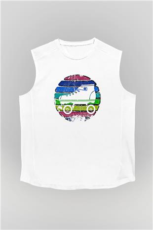 Paten Baskılı Unisex Kolsuz Beyaz Tişört