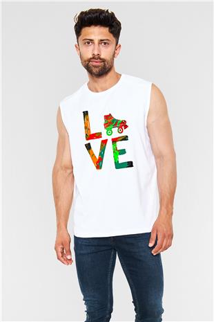 Paten Baskılı Unisex Kolsuz Beyaz Tişört