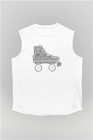 Paten Baskılı Unisex Kolsuz Beyaz Tişört