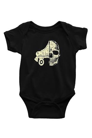 Paten Baskılı Unisex Siyah Bebek Body - Zıbın