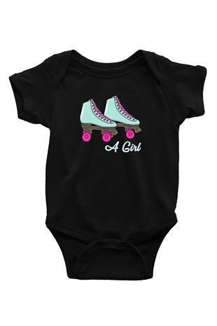 Paten Baskılı Unisex Siyah Bebek Body - Zıbın