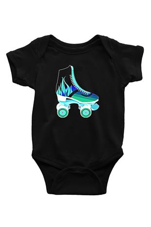 Paten Baskılı Unisex Siyah Bebek Body - Zıbın