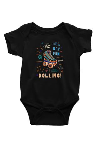 Paten Baskılı Unisex Siyah Bebek Body - Zıbın