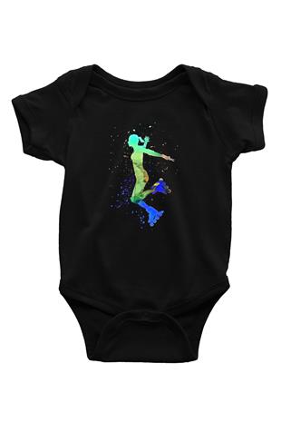 Paten Baskılı Unisex Siyah Bebek Body - Zıbın