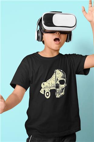 Paten Baskılı Unisex Siyah Çocuk Tİşörtü - Tshirt