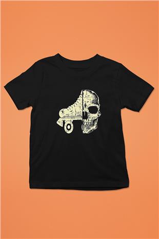 Paten Baskılı Unisex Siyah Çocuk Tİşörtü - Tshirt