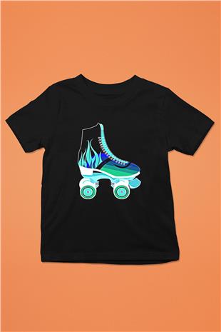 Paten Baskılı Unisex Siyah Çocuk Tİşörtü - Tshirt