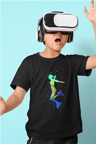 Paten Baskılı Unisex Siyah Çocuk Tİşörtü - Tshirt
