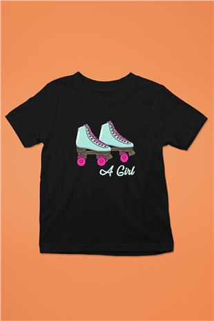 Paten Baskılı Unisex Siyah Çocuk Tİşörtü - Tshirt