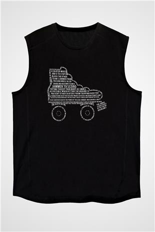 Paten Baskılı Unisex Siyah Kolsuz Tişört