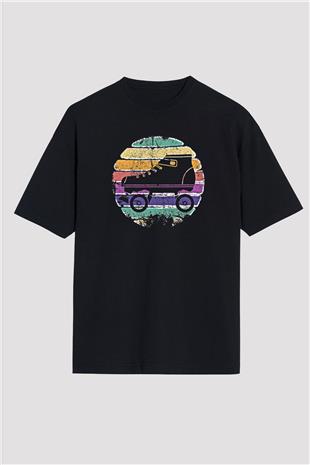 Paten Baskılı Unisex Siyah Oversize Tişört