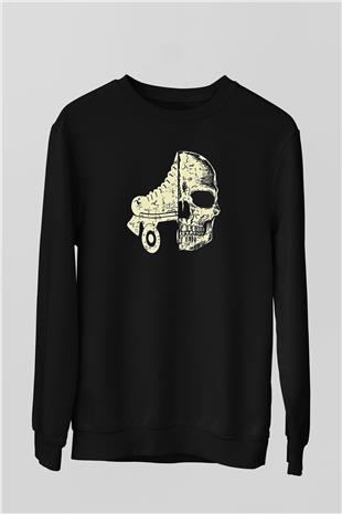 Paten Baskılı Unisex Siyah Sweatshirt