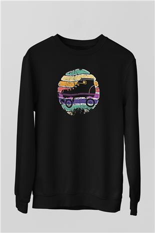 Paten Baskılı Unisex Siyah Sweatshirt