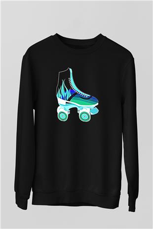 Paten Baskılı Unisex Siyah Sweatshirt